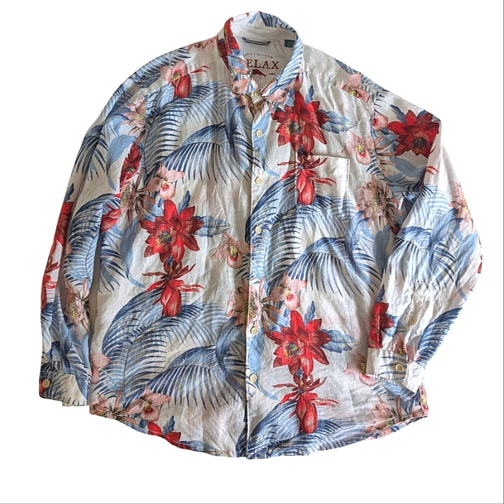 Tommy Bahama Relax fit Hawaiian 100% Linen Button-Up Shirt Long sleeves, size XL